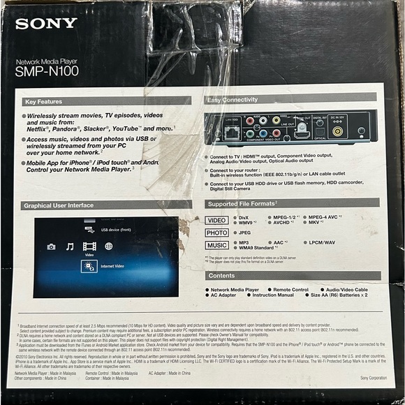Sony SMP-N100 Streaming Media Player with Remote. - Picture 2 of 5
